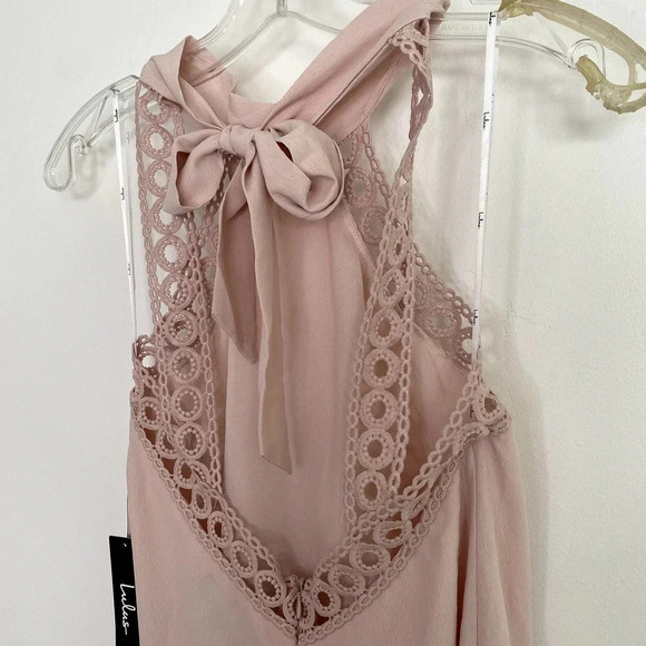Lulus Any Sway, Shape Or Form Pink Lace Halter Shift Open Back Formal Dress - Picture 9 of 13